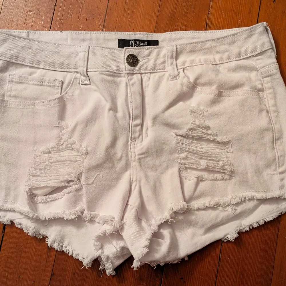 Women's White Distressed Denim Shorts